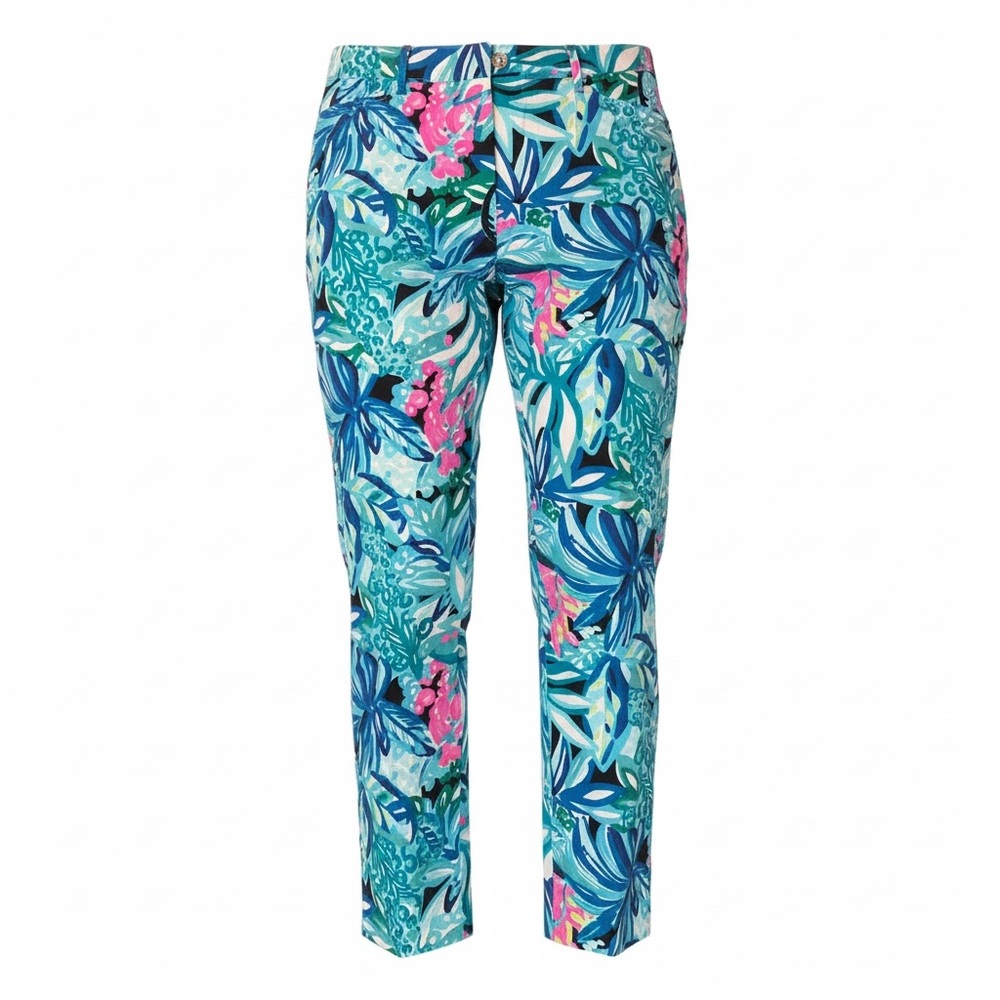Lilly Pulitzer Kelly Skinny Ankle Pants 8 Maldives Green Tropical Print Stretch - Picture 2 of 8